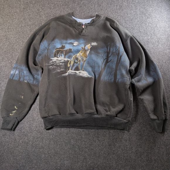 Art Unlimited Other - Vintage 90s Art Unlimited Men's Gray Wolf Nature Print Sweater